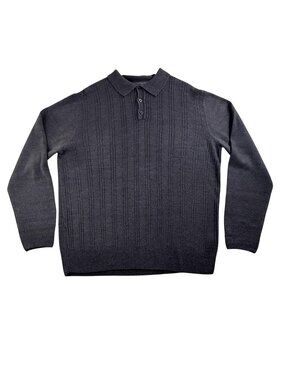 Arnold Palmer Sweater Mens Large Gray Acrylic Polo Collar Knit Pullover Golf